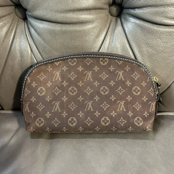 Louis Vuitton Cosmetic Bag Brown Denim Mini Lin Idylle Monogram Pouch Clutch
